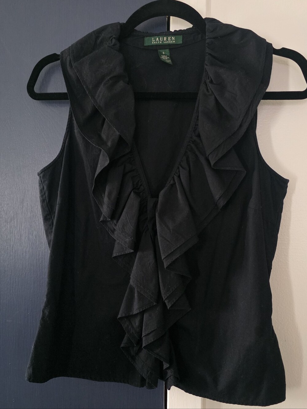 Lauren Ralph Lauren Black Ruffled V-Neck Sleeveless Blouse